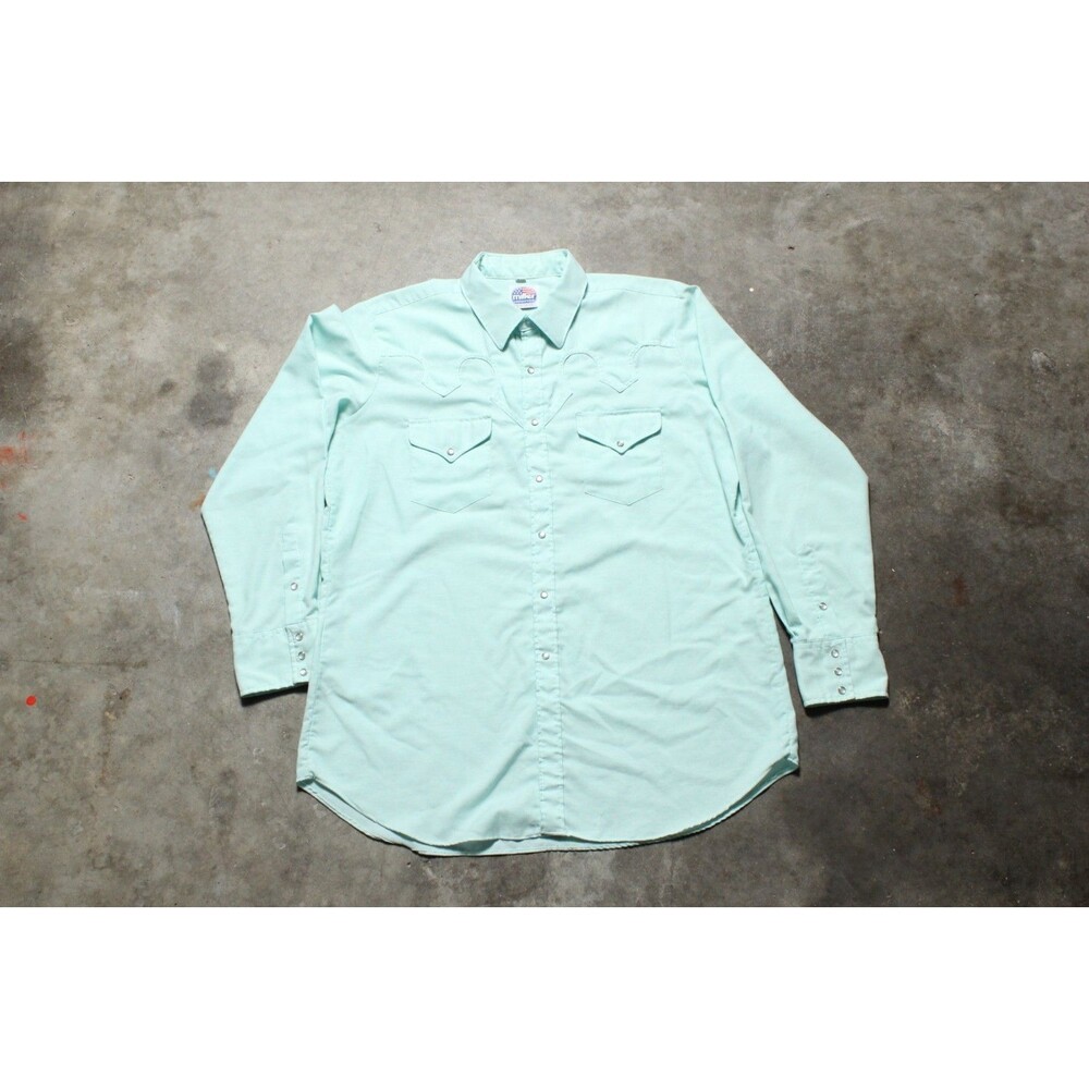 Vintage 70's Miller Western Wear Mint Pearl Snap Oxford Cowboy Shirt - 17 1/2